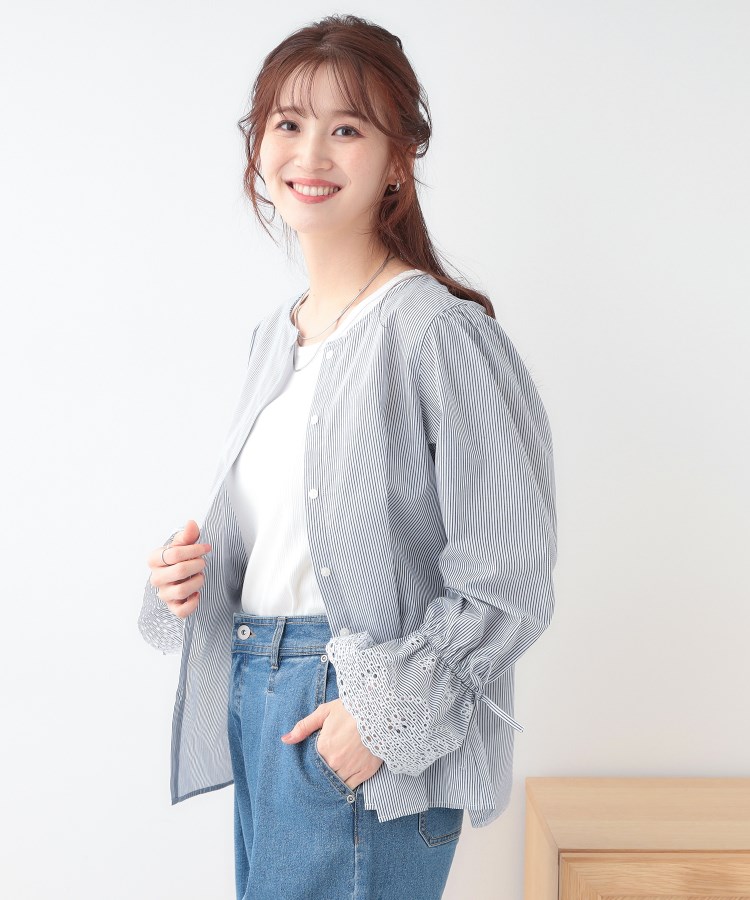 S-LL/前後2WAY/洗濯後しわになりにくい】お袖刺繍レースブラウス S-LL/前後2WAY/洗濯後しわになりにくい】お袖刺繍レースブラウス