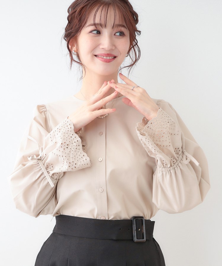 S-LL/前後2WAY/洗濯後しわになりにくい】お袖刺繍レースブラウス S-LL/前後2WAY/洗濯後しわになりにくい】お袖刺繍レースブラウス