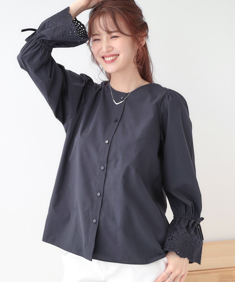 S-LL/前後2WAY/洗濯後しわになりにくい】お袖刺繍レースブラウス S-LL/前後2WAY/洗濯後しわになりにくい】お袖刺繍レースブラウス