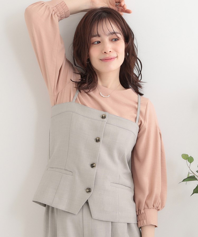 シューラルー/ドレスキップ(SHOO・LA・RUE/DRESKIP)の【セットアップ可】コーデが華やぐ 大人の麻調キャミビスチェ グレージュ(050)