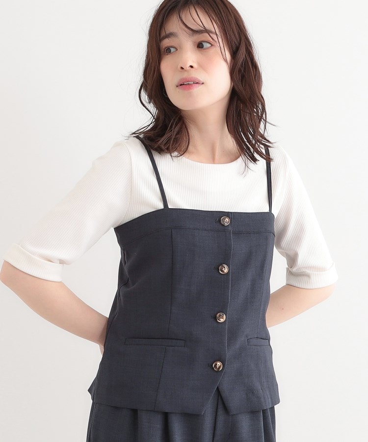 シューラルー/ドレスキップ(SHOO・LA・RUE/DRESKIP)の【セットアップ可】コーデが華やぐ 大人の麻調キャミビスチェ ネイビー(094)