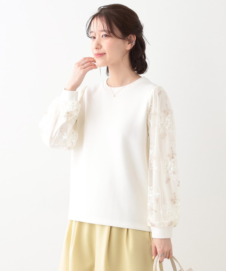 大人上品 お袖チュール刺繍 切替トップス(カットソー) | SHOO 大人上品 お袖チュール刺繍 切替トップス(カットソー) | SHOO