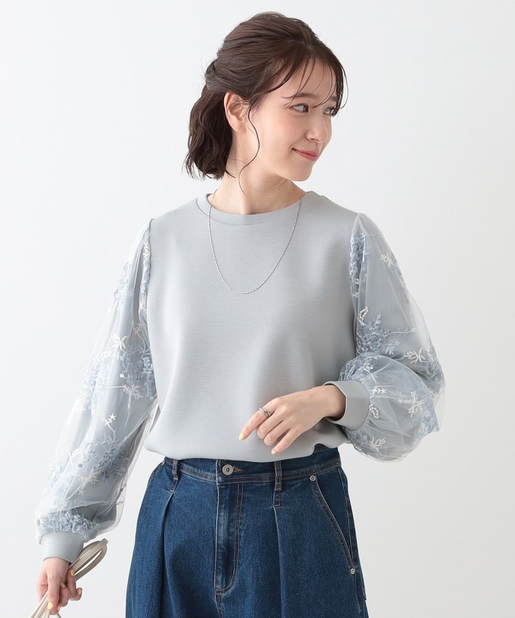 大人上品 お袖チュール刺繍 切替トップス(カットソー) | SHOO 大人上品 お袖チュール刺繍 切替トップス(カットソー) | SHOO