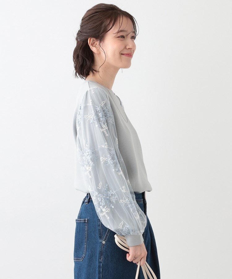 大人上品 お袖チュール刺繍 切替トップス(カットソー) | SHOO 大人上品 お袖チュール刺繍 切替トップス(カットソー) | SHOO