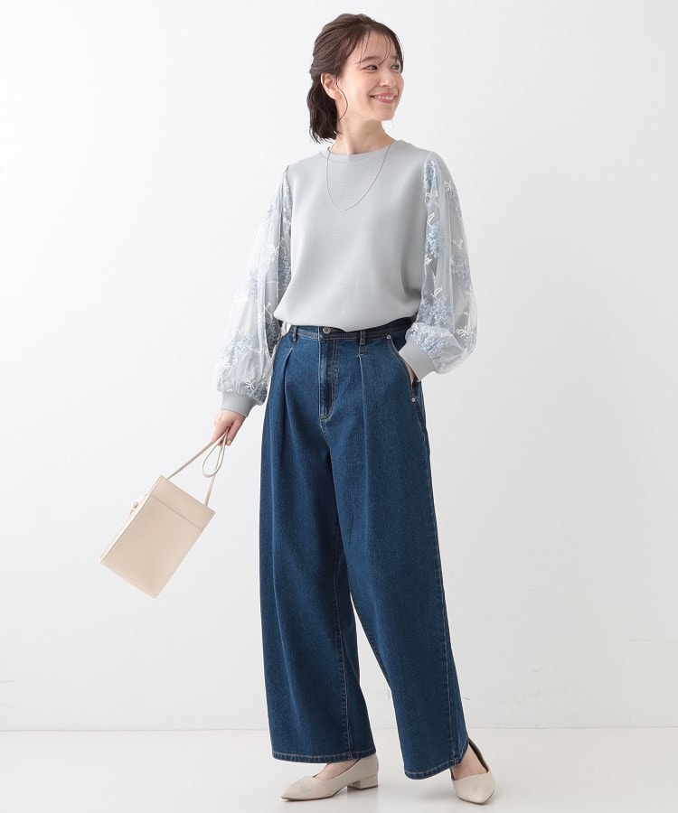 大人上品 お袖チュール刺繍 切替トップス(カットソー) | SHOO 大人上品 お袖チュール刺繍 切替トップス(カットソー) | SHOO