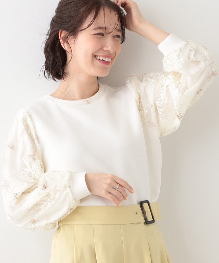 大人上品 お袖チュール刺繍 切替トップス(カットソー) | SHOO 大人上品 お袖チュール刺繍 切替トップス(カットソー) | SHOO