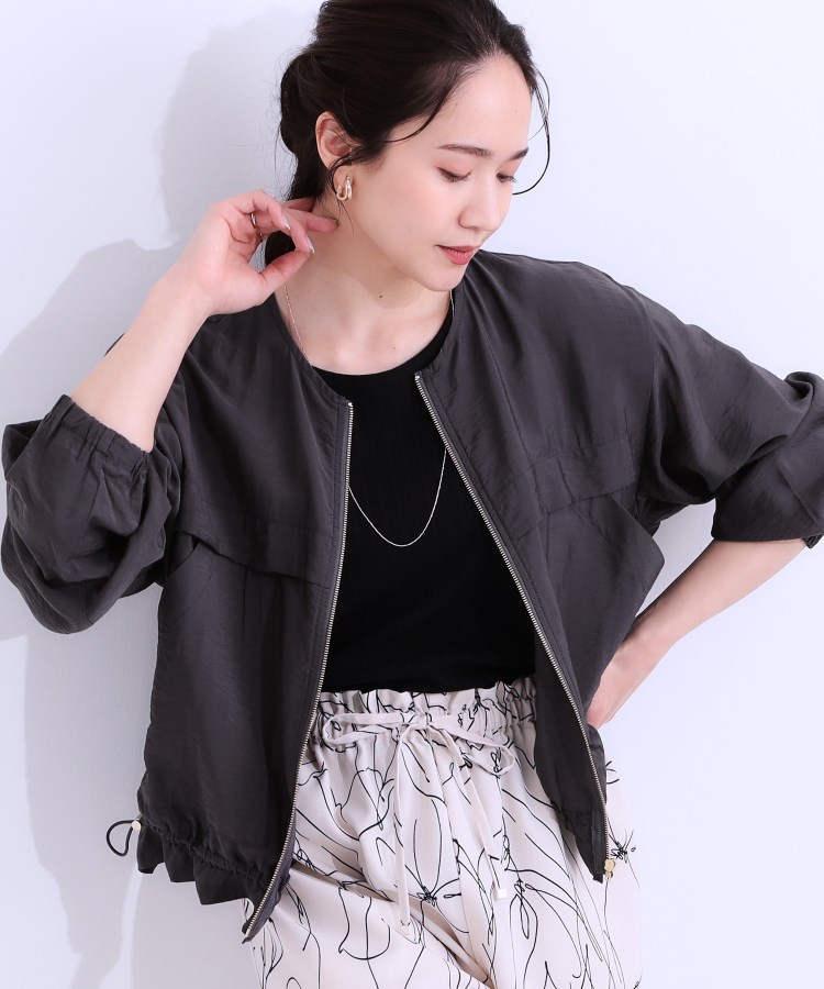 シューラルー/ドレスキップ(SHOO・LA・RUE/DRESKIP)の【S-LL】大人のシアー感が魅力 ドロストブルゾン チャコールグレー(014)