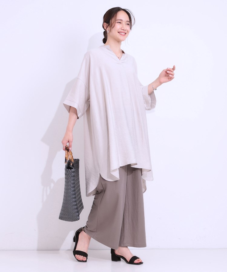 シューラルー/ドレスキップ(SHOO・LA・RUE/DRESKIP)の【洗える/着丈選べる/ひんやり】楽ちんなのにきれい見え カノコ タックワイドパンツ3
