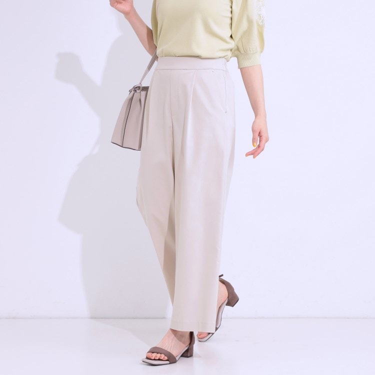 シューラルー/ドレスキップ(SHOO・LA・RUE/DRESKIP)の【S-LL/ひんやり】ゴールドパーツがアクセント ストレッチワイドパンツ フルレングスパンツ