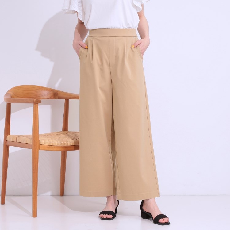 シューラルー/ドレスキップ(SHOO・LA・RUE/DRESKIP)の【S-LL/ひんやり】ゴールドパーツがアクセント ストレッチワイドパンツ フルレングスパンツ