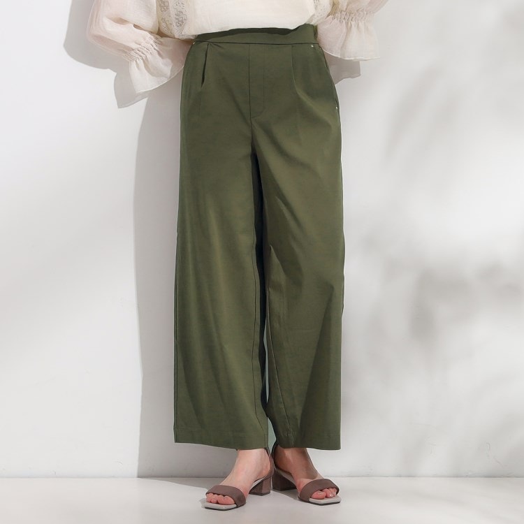 シューラルー/ドレスキップ(SHOO・LA・RUE/DRESKIP)の【S-LL/ひんやり】ゴールドパーツがアクセント ストレッチワイドパンツ フルレングスパンツ