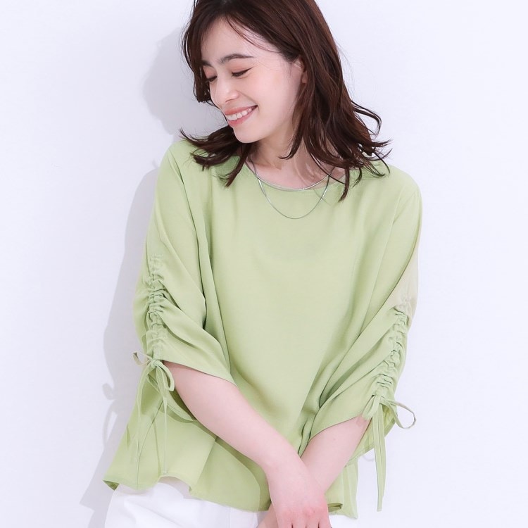シューラルー/ドレスキップ(SHOO・LA・RUE/DRESKIP)の【高レビュー/セットアップ可】お袖シャーリング 麻調ブラウス シャツ・ブラウス