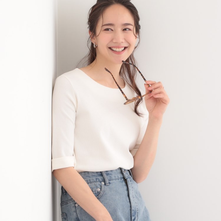 シューラルー/ドレスキップ(SHOO・LA・RUE/DRESKIP)の【S-LL】1枚でもインナーでも テレコ5分袖トップス カットソー