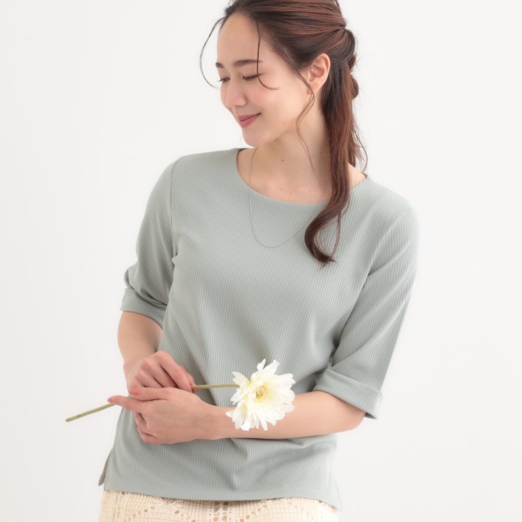シューラルー/ドレスキップ(SHOO・LA・RUE/DRESKIP)の【S-LL】1枚でもインナーでも テレコ5分袖トップス カットソー