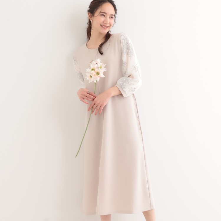シューラルー/ドレスキップ(SHOO・LA・RUE/DRESKIP)の1枚で上品に決まる お袖レース切り替え7分袖ワンピース マキシ・ロングワンピース