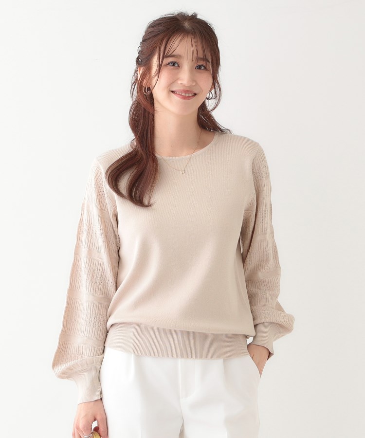 S-LL】大人の上品コーデに お袖編み地切替 デザインニット S-LL】大人の上品コーデに お袖編み地切替 デザインニット