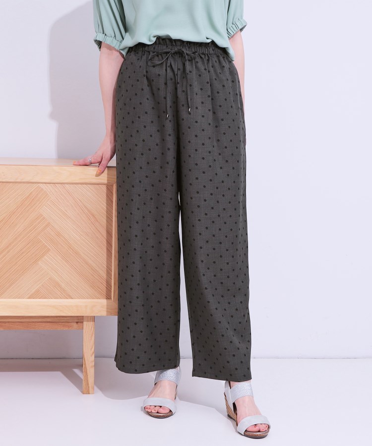 シューラルー/ドレスキップ(SHOO・LA・RUE/DRESKIP)の【S-LL】目を惹く柄がアクセント 麻調イージーワイドパンツ チャコールグレー(614)