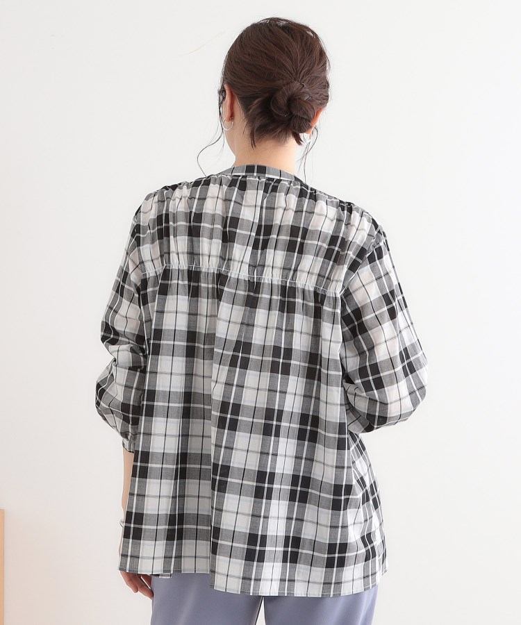 S-LL】チェック柄シャーリングシャツ（シャツ・ブラウス