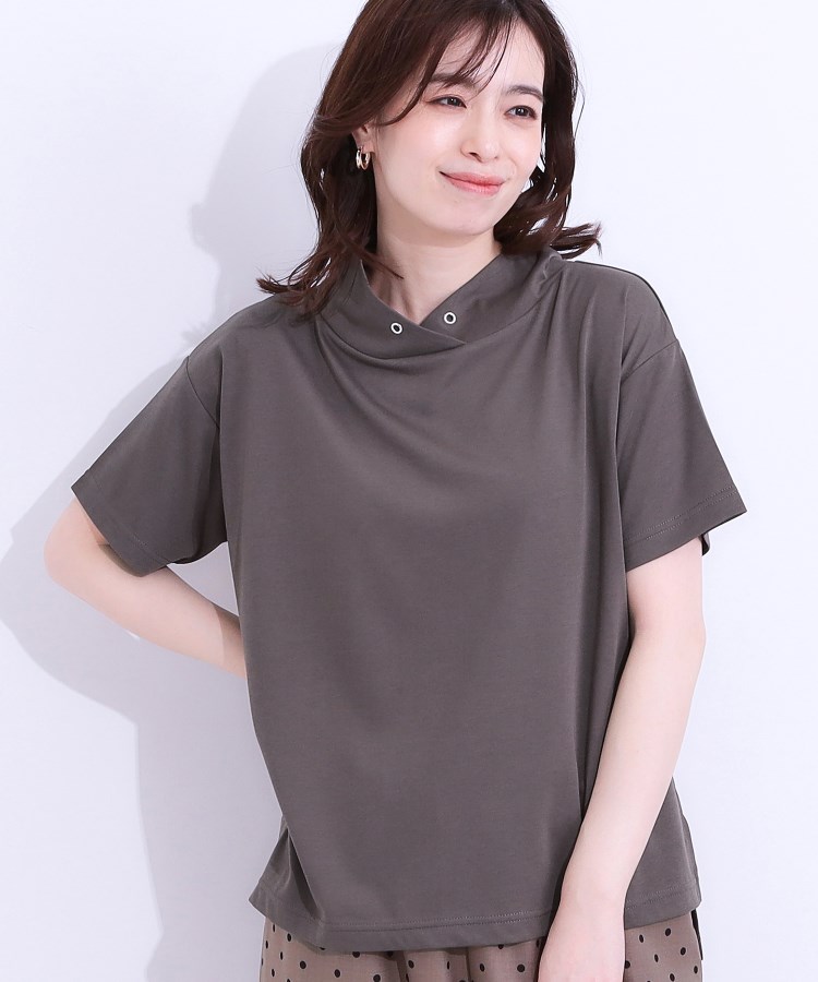 シューラルー/ドレスキップ(SHOO・LA・RUE/DRESKIP)の【S-LL/接触冷感/UV】アウトスタイルもサマになる さらさら抜け襟Tシャツ チャコールグレー(014)