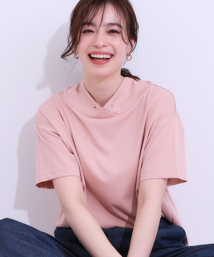 シューラルー/ドレスキップ(SHOO・LA・RUE/DRESKIP)の【S-LL/接触冷感/UV】アウトスタイルもサマになる さらさら抜け襟Tシャツ ピンク(072)