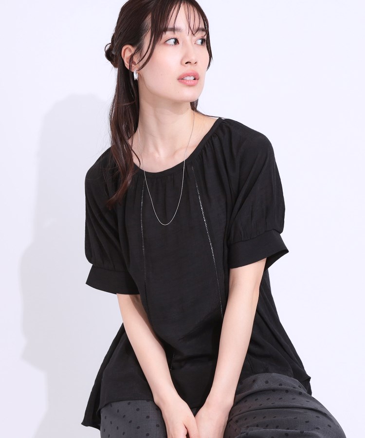 シューラルー/ドレスキップ(SHOO・LA・RUE/DRESKIP)の【S-LL/2点セット】インせず着られる はしごレース5分袖ブラウス ブラック(019)
