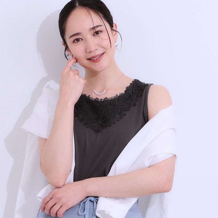 シューラルー/ドレスキップ(SHOO・LA・RUE/DRESKIP)の【S-LL】レースで魅せる 綿混タンクトップ タンクトップ・キャミソール