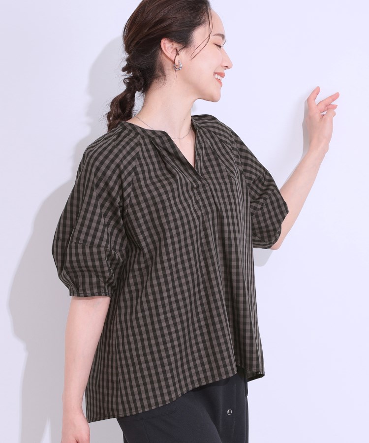 シューラルー/ドレスキップ(SHOO・LA・RUE/DRESKIP)の【洗える/S-LL】洗濯後しわになりにくい 5分袖スキッパーブラウス チャコールグレー(214)