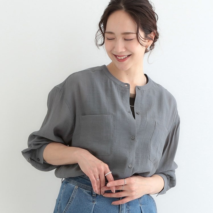 シューラルー/ドレスキップ(SHOO・LA・RUE/DRESKIP)の【高レビュー】大人のシアー感 バンドカラーシャツ シャツ・ブラウス