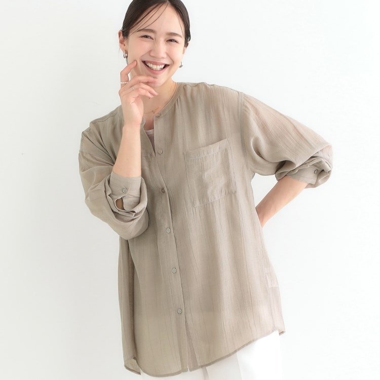 シューラルー/ドレスキップ(SHOO・LA・RUE/DRESKIP)の【高レビュー】大人のシアー感 バンドカラーシャツ シャツ・ブラウス