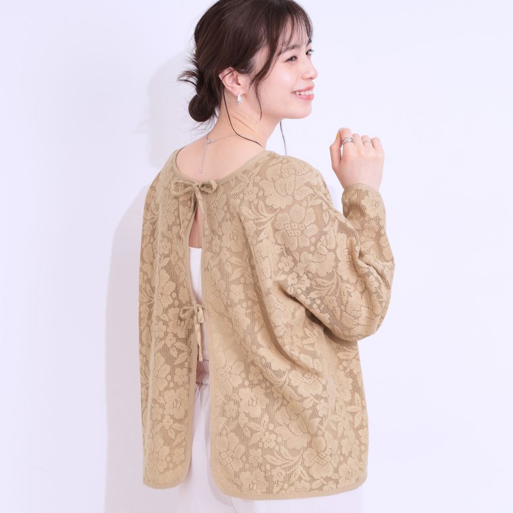 シューラルー/ドレスキップ(SHOO・LA・RUE/DRESKIP)の【前後2WAY/S-LL】メッシュ×レースがこなれ見え リボントップス カットソー