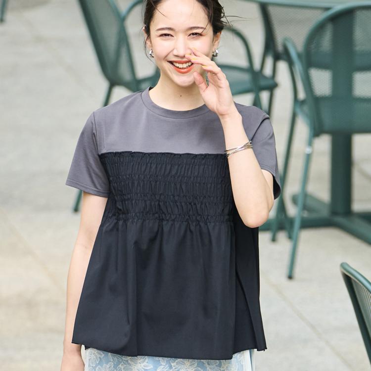 シューラルー/ドレスキップ(SHOO・LA・RUE/DRESKIP)の【洗える/S-LL】大人に似合う ビスチェ風ドッキングトップス カットソー