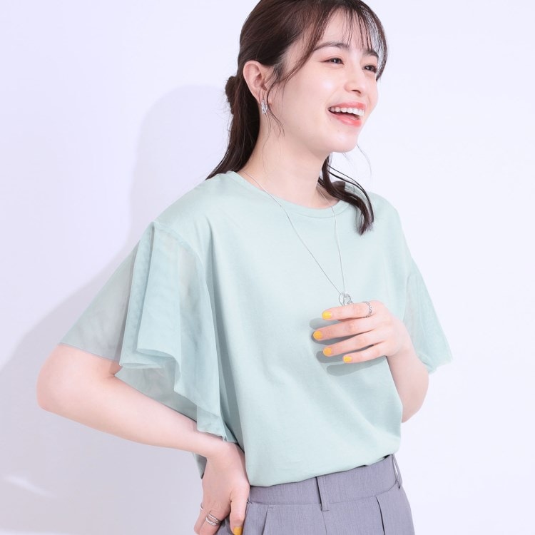 シューラルー/ドレスキップ(SHOO・LA・RUE/DRESKIP)の【S-LL/ひんやり】大人フェミニンに お袖チュール フリルトップス カットソー