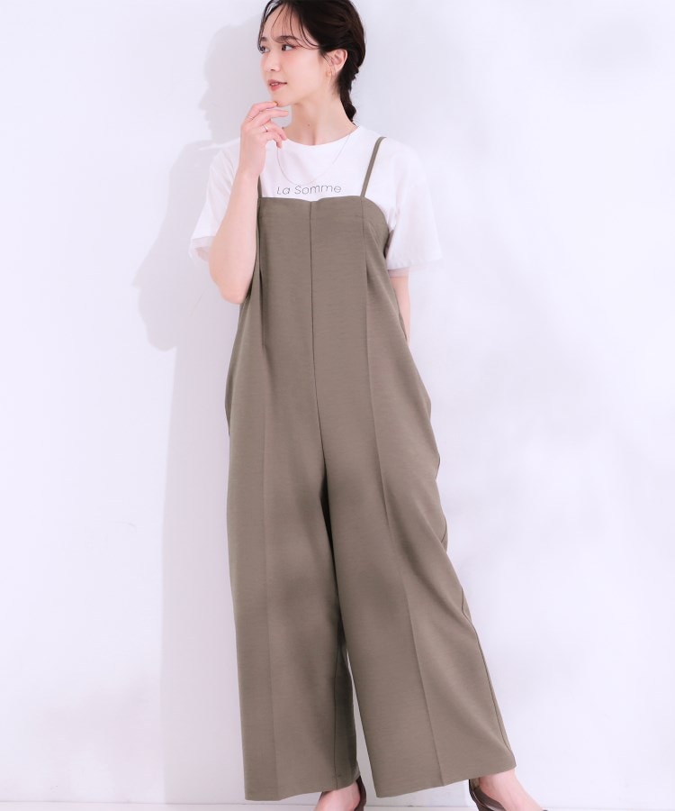 シューラルー/ドレスキップ(SHOO・LA・RUE/DRESKIP)の【S-LL】Iラインですっきり見え 大人見えサロペット モカブラウン(042)