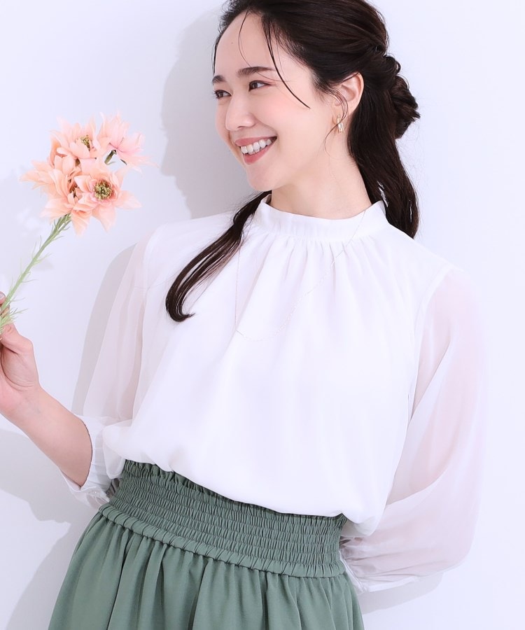 S-LL】首元ギャザーが華やか 大人上品なシフォンブラウス S-LL】首元ギャザーが華やか 大人上品なシフォンブラウス
