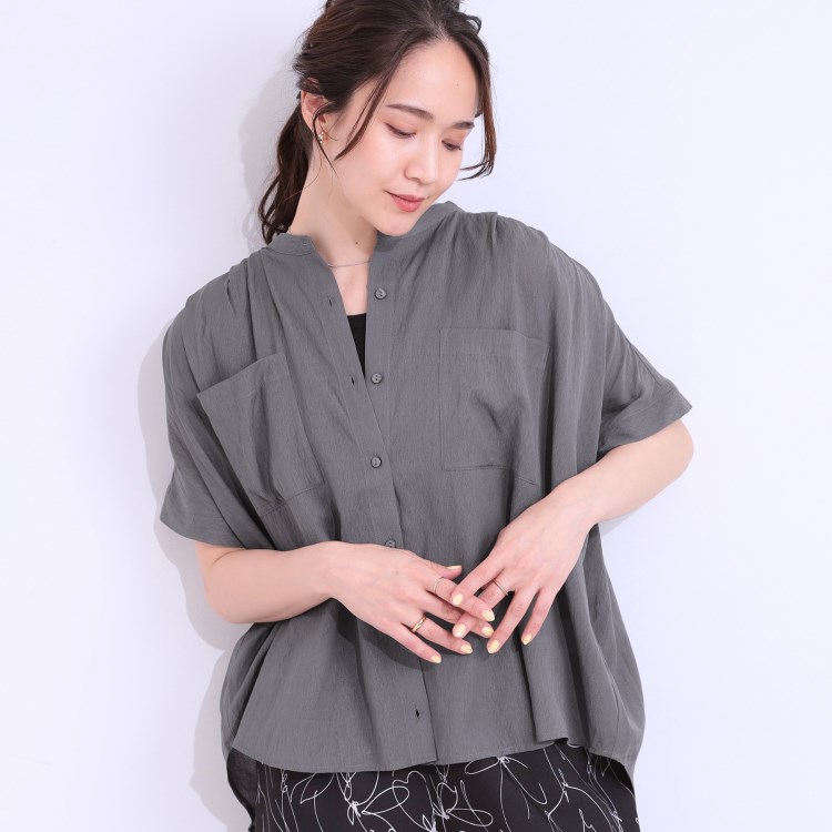 シューラルー/ドレスキップ(SHOO・LA・RUE/DRESKIP)の【S-LL/セットアップ可】大人のシアー感 バンドカラーブラウス シャツ・ブラウス