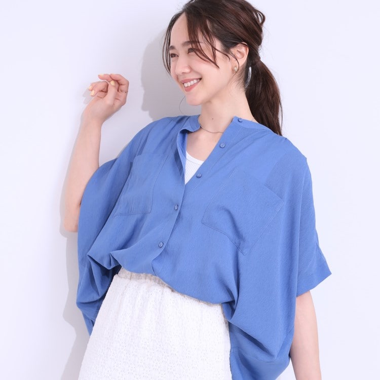 シューラルー/ドレスキップ(SHOO・LA・RUE/DRESKIP)の【S-LL/セットアップ可】大人のシアー感 バンドカラーブラウス シャツ・ブラウス
