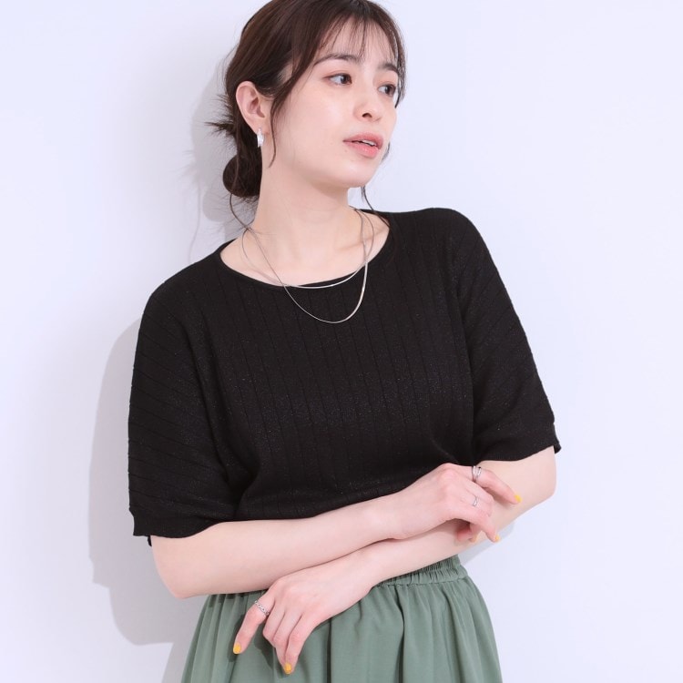 シューラルー/ドレスキップ(SHOO・LA・RUE/DRESKIP)の【二の腕カバー】さりげないラメが上品見え リブドルマンニット ニット/セーター
