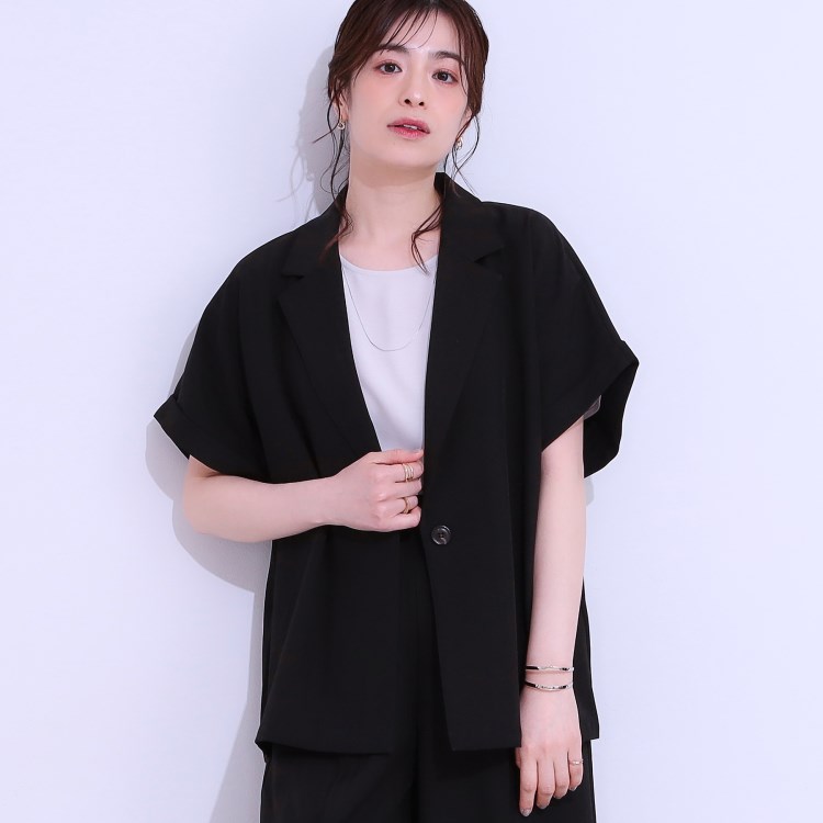 シューラルー/ドレスキップ(SHOO・LA・RUE/DRESKIP)の【セットアップ可】麻調半袖ジャケット テーラードジャケット