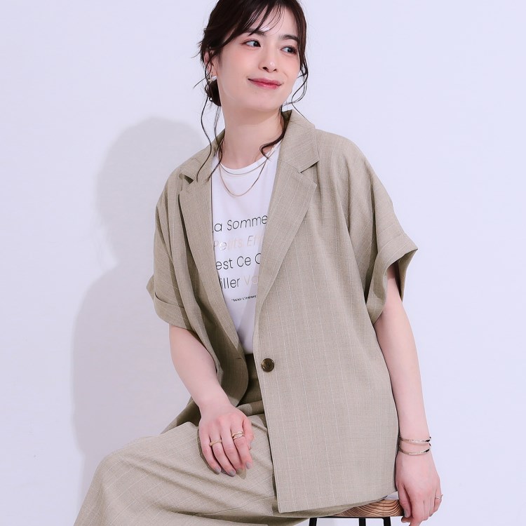 シューラルー/ドレスキップ(SHOO・LA・RUE/DRESKIP)の【セットアップ可】麻調半袖ジャケット テーラードジャケット