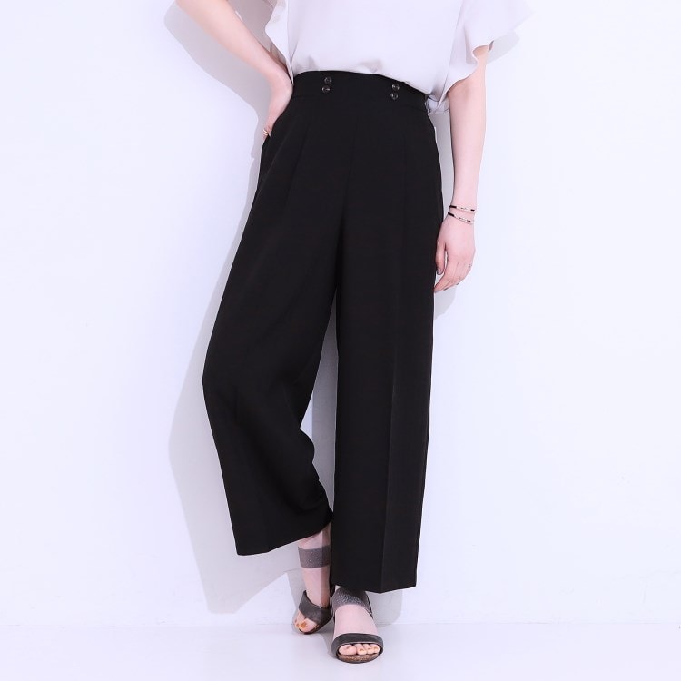 シューラルー/ドレスキップ(SHOO・LA・RUE/DRESKIP)の【セットアップ可】麻調ストライプワイドパンツ フルレングスパンツ
