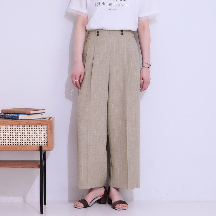 シューラルー/ドレスキップ(SHOO・LA・RUE/DRESKIP)の【セットアップ可】麻調ストライプワイドパンツ フルレングスパンツ