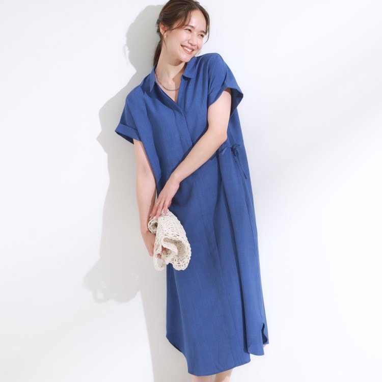シューラルー/ドレスキップ(SHOO・LA・RUE/DRESKIP)の【S-LL】お顔周りすっきり 麻調スキッパーシャツワンピース マキシ・ロングワンピース