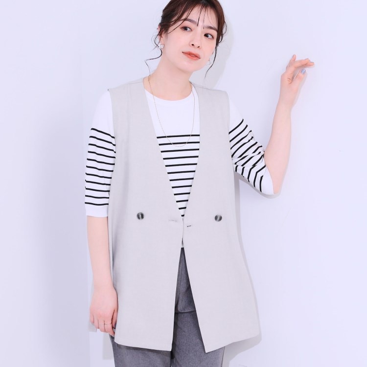 シューラルー/ドレスキップ(SHOO・LA・RUE/DRESKIP)の【洗える/S-LL】洗濯後シワになりにくい 麻調ダブルベスト ベスト