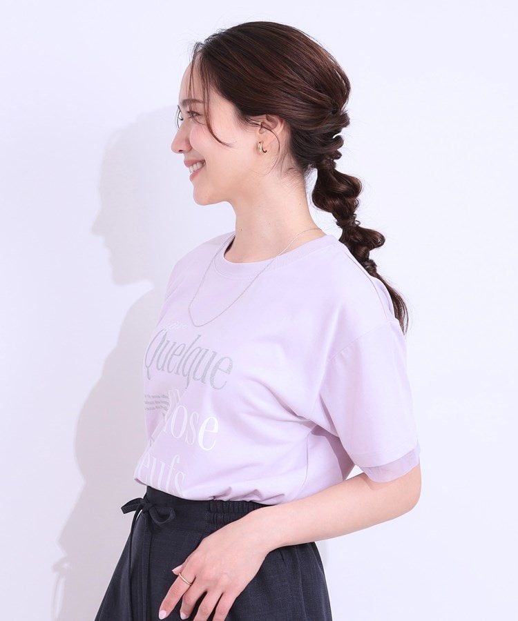 シューラルー/ドレスキップ(SHOO・LA・RUE/DRESKIP)の【S-LL/接触冷感/UVカット】選べる3柄 お袖チュールで差をつける ロゴプリントTシャツ22