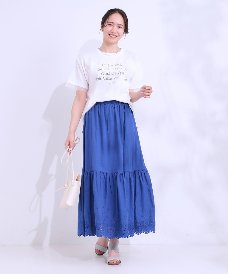 シューラルー/ドレスキップ(SHOO・LA・RUE/DRESKIP)の【S-LL/接触冷感/UVカット】選べる3柄 お袖チュールで差をつける ロゴプリントTシャツ3