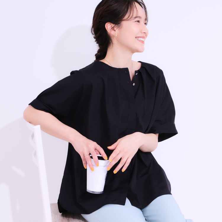シューラルー/ドレスキップ(SHOO・LA・RUE/DRESKIP)の【洗える/S-LL】大人の上品シルエット タックデザイン 5分袖ブラウス シャツ・ブラウス