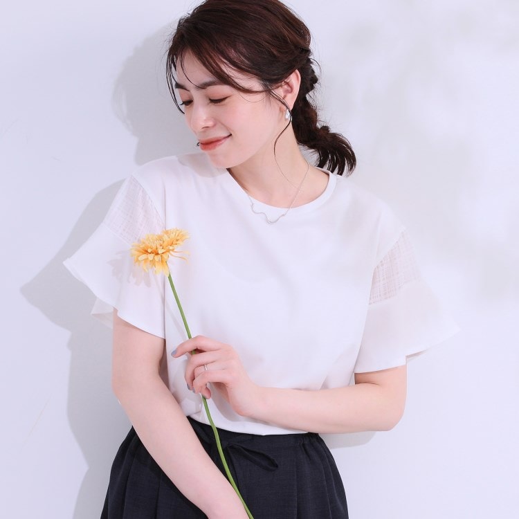 シューラルー/ドレスキップ(SHOO・LA・RUE/DRESKIP)の【S-LL/ひんやり/プチプラ】女性らしさ溢れる お袖シアーフリルトップス カットソー