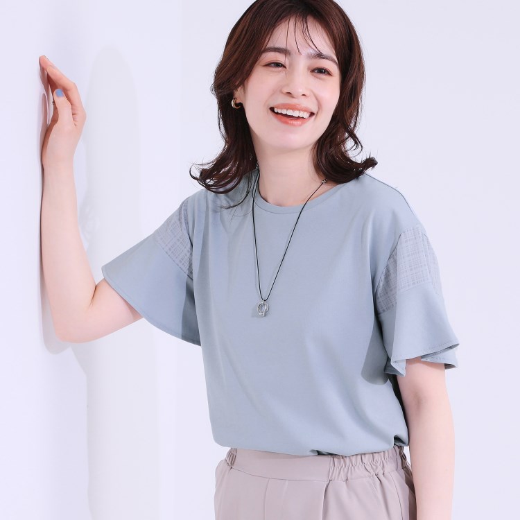 シューラルー/ドレスキップ(SHOO・LA・RUE/DRESKIP)の【S-LL/ひんやり/プチプラ】女性らしさ溢れる お袖シアーフリルトップス