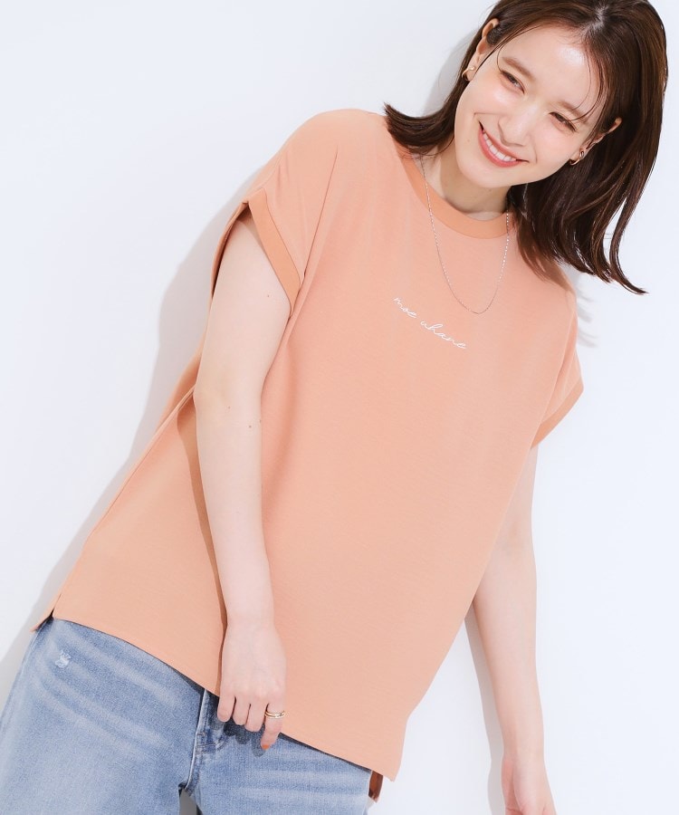 シューラルー/ドレスキップ(SHOO・LA・RUE/DRESKIP)の【S-LL/ひんやり/洗濯後しわになりにくい】程よいシアー感 ロゴTシャツブラウス オレンジ(066)