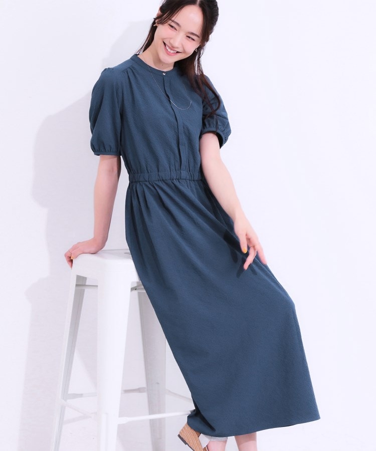 シューラルー/ドレスキップ(SHOO・LA・RUE/DRESKIP)の【洗える/S-LL/接触冷感/UV】女性らしさ漂う サッカーワンピース ブルー(093)